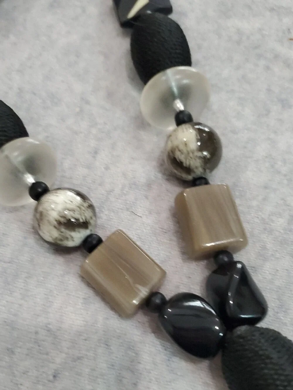 Chicos Chunky 23 Inch Neutral Multi-Bead Statement Necklace in Black and Tan
